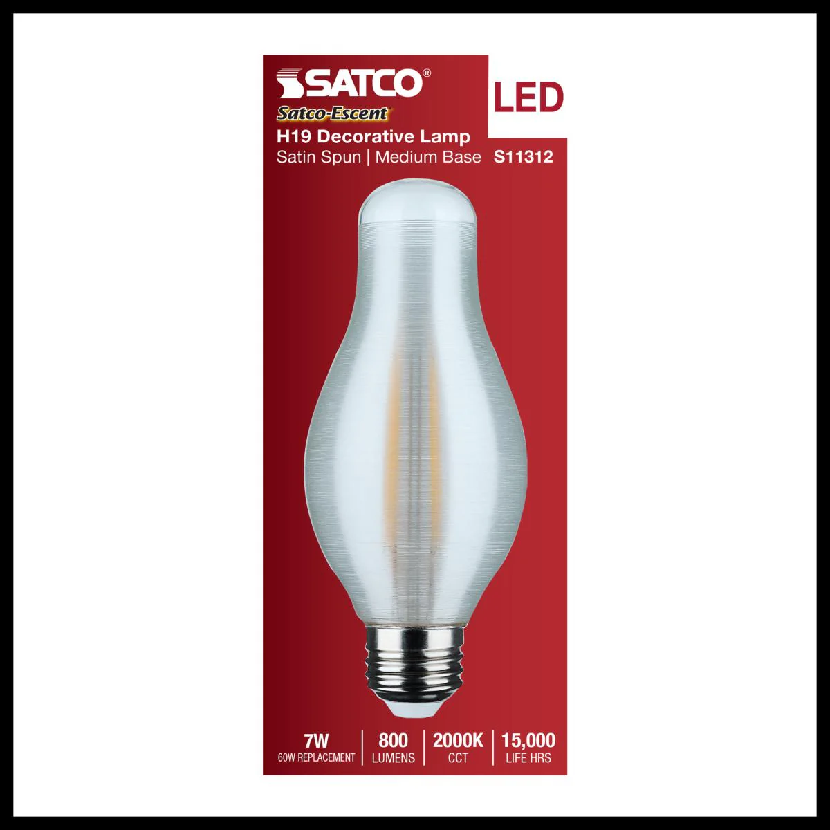 Satco 7w H19 LED 2000K Warm White CCT E26 Medium Base Satin Spun Finish 120v - Image 5