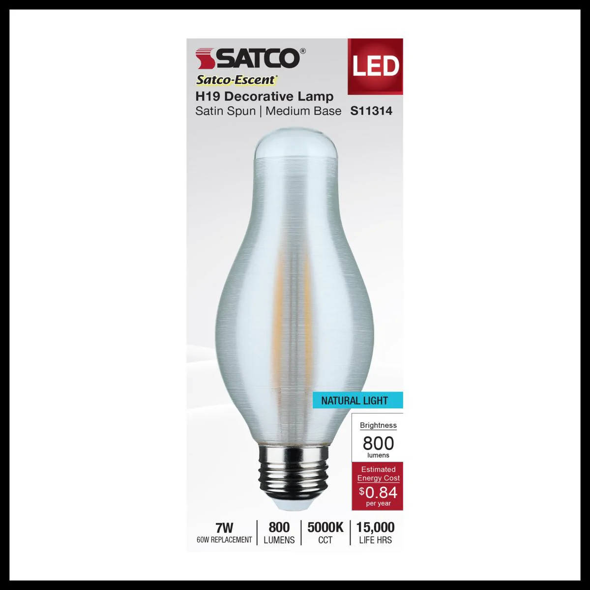 Satco 7w H19 LED 5000K Natural Light CCT E26 Medium Base Satin Spun Finish 120v - Image 4