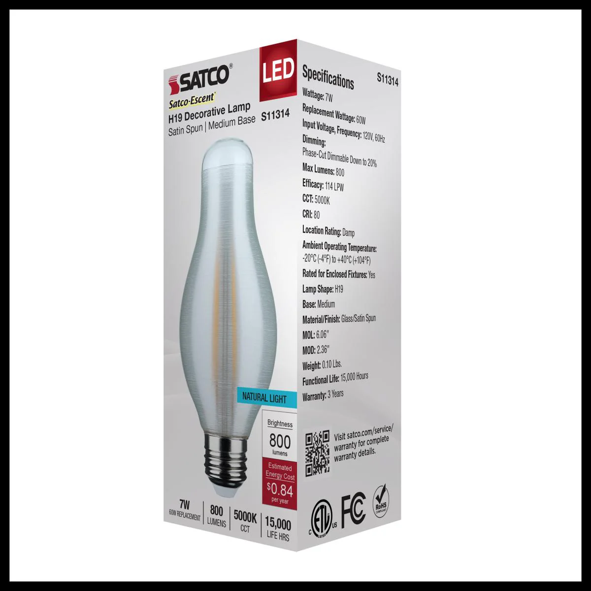 Satco 7w H19 LED 5000K Natural Light CCT E26 Medium Base Satin Spun Finish 120v - Image 5