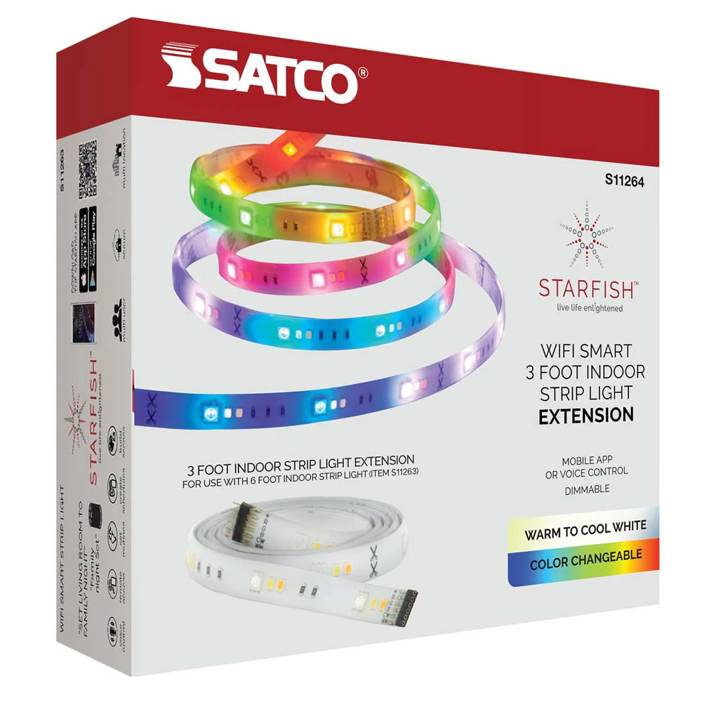 WI-FI 3FT Indoor LED RGB & White Tunable Strip Extension - Satco Starfish - Image 3