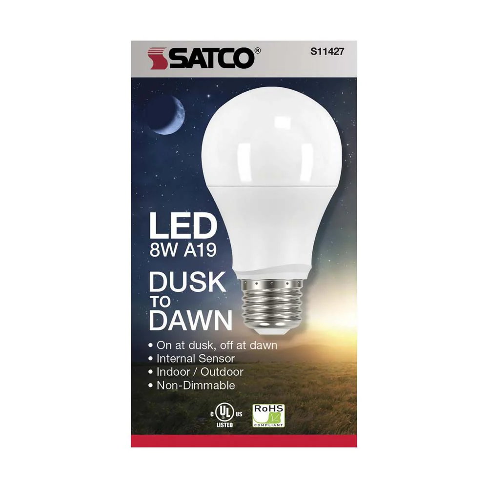 Satco 8w A19 LED Dusk to Dawn With PhotoCell 5000K Medium base 120v - 60w-equiv - Image 3