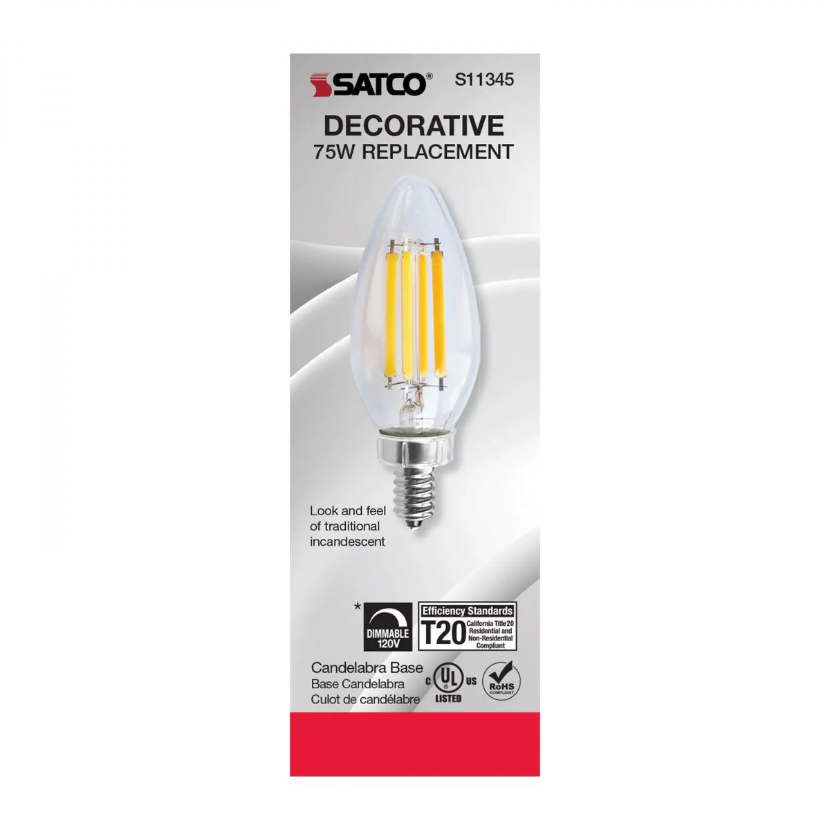 Satco 8w C11 LED 800Lm 5000K 120v Clear Finish Candelabra Base Bulb - Image 4