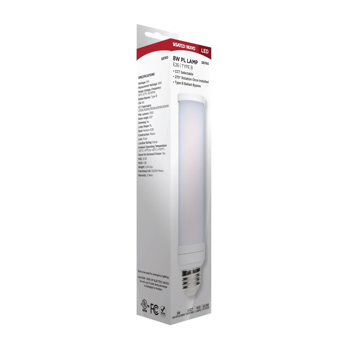 Satco 8w LED PL E26 Medium Base CCT Tunable 120-277v Frosted Bulb -18w equiv - Image 6