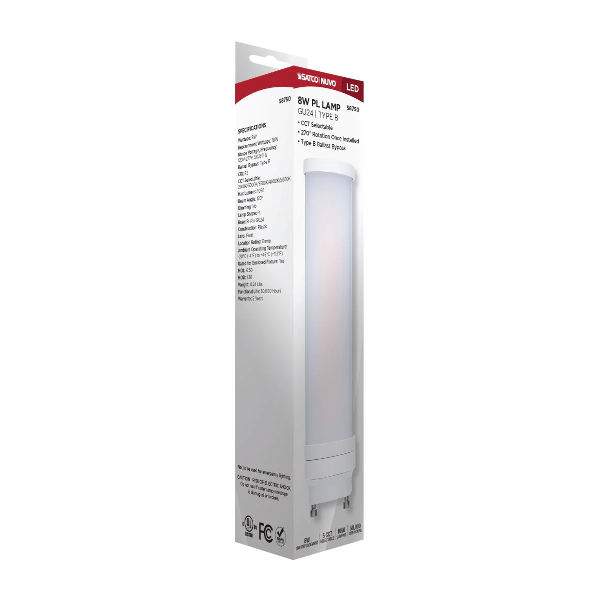 Satco 8w LED PL GU24 Bi Pin Base CCT Tunable 120-277v Frosted Bulb -18w equiv - Image 5