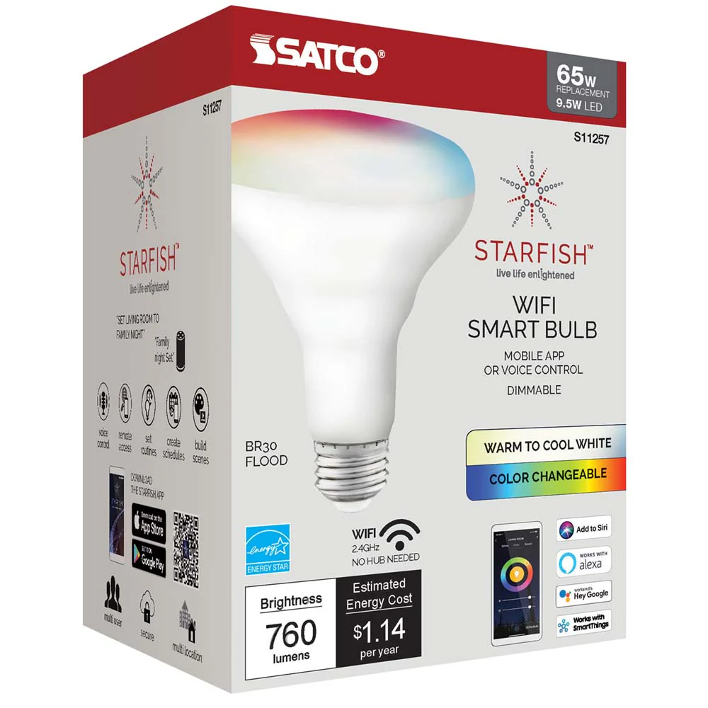 Satco 9.5w BR30 LED RGB Tunable White Starfish IOT 760 Lumens 120 Volt - Image 3