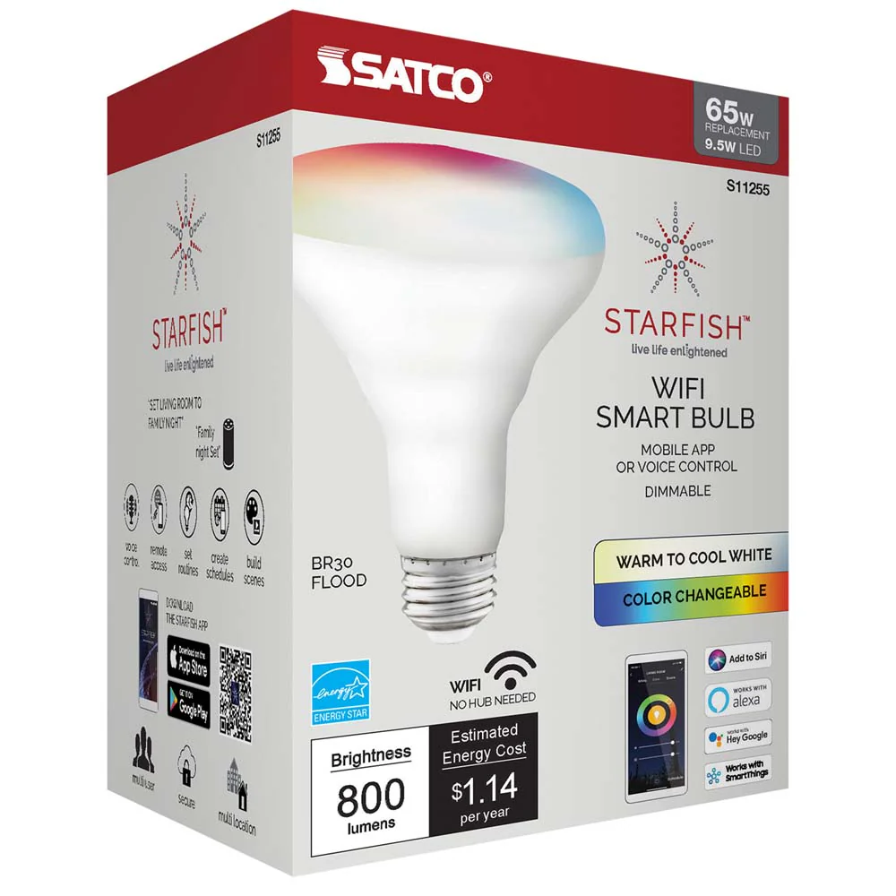 Satco 9.5w BR30 LED RGB Tunable White Starfish IOT 800 Lumens 120 Volt - Image 3