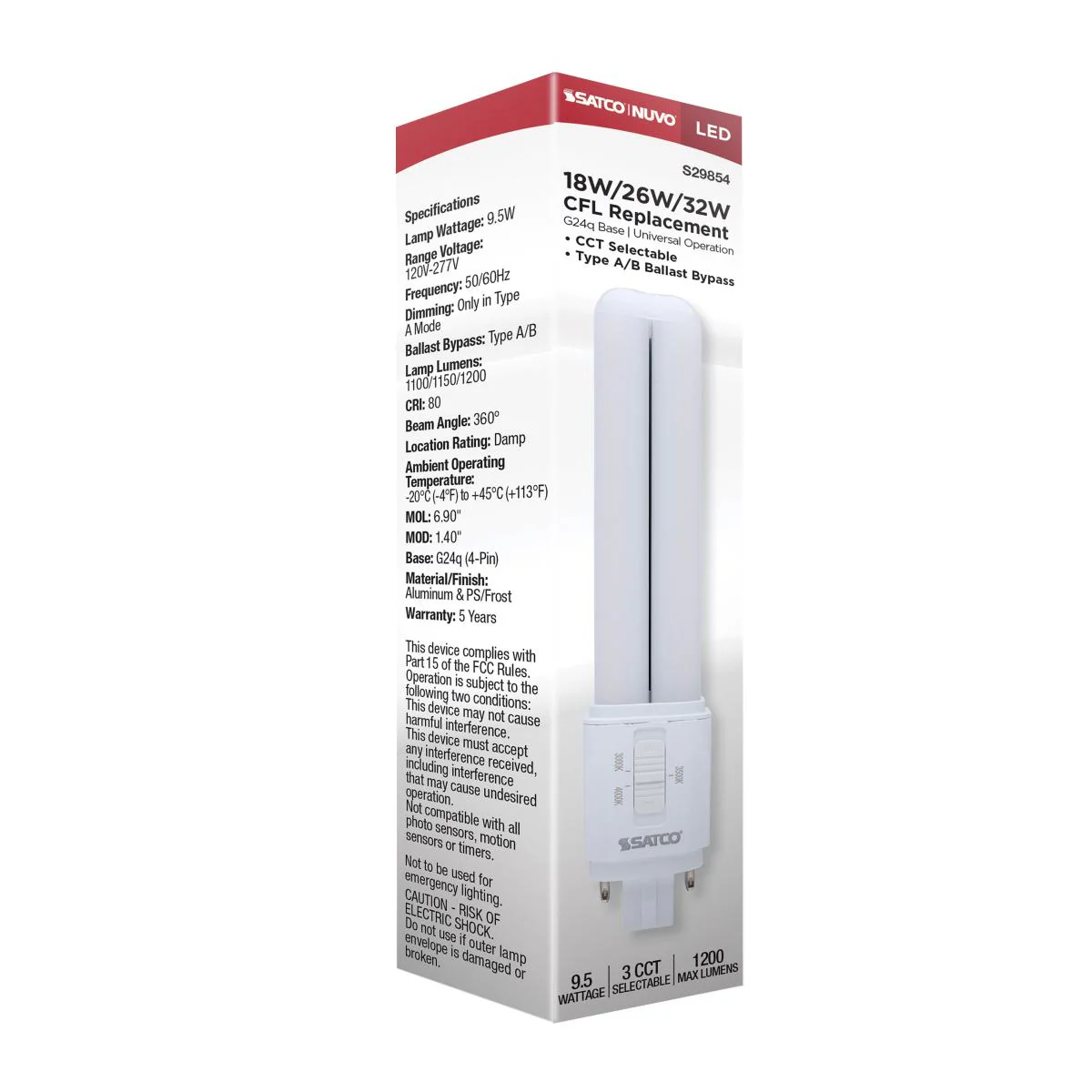 Satco 9.5w LED PL CCT Selectable G24q Base - Image 4