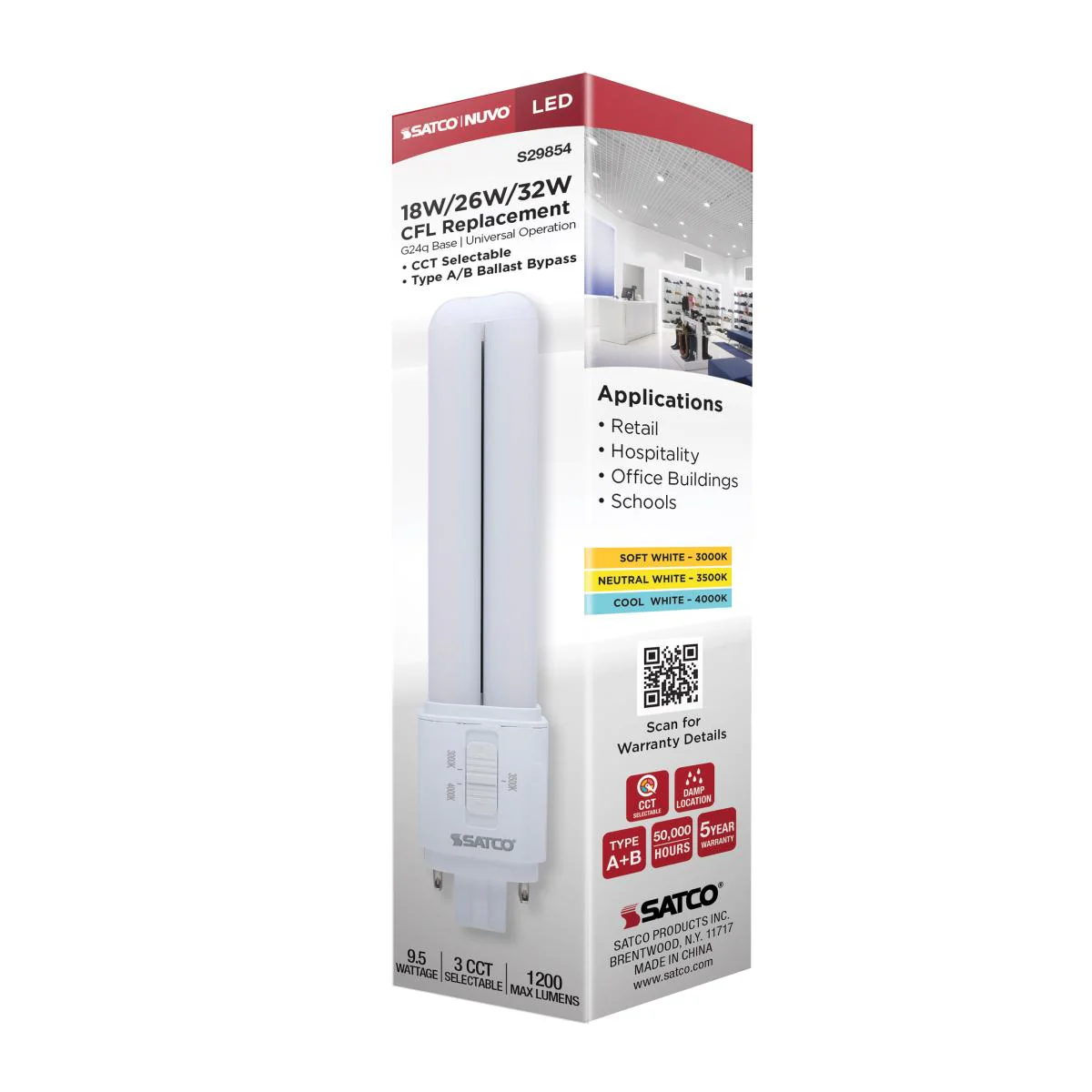 Satco 9.5w LED PL CCT Selectable G24q Base - Image 5
