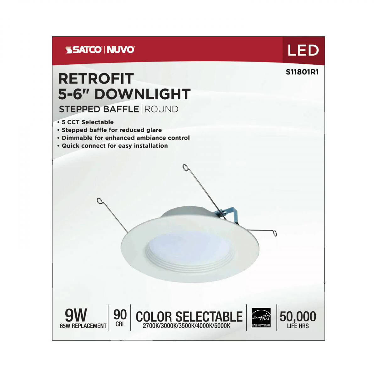 Satco 9w LED Downlight Retrofit 5-6" Adjustable Color Temperature 120v Dimmable - Image 5