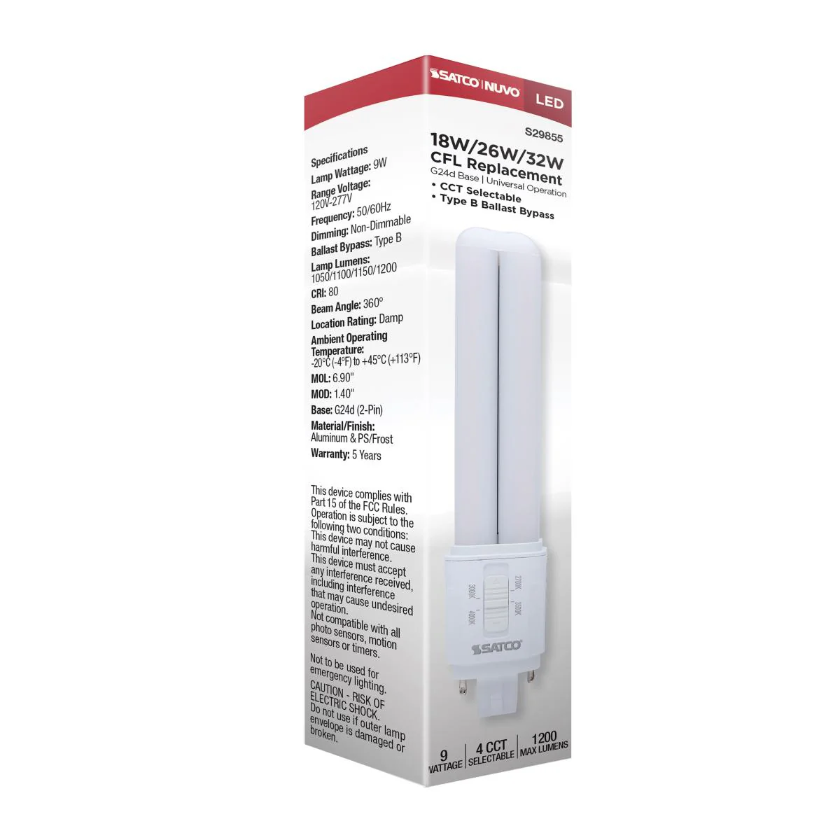 Satco 9w LED PL CCT Selectable G24d Base - Image 4
