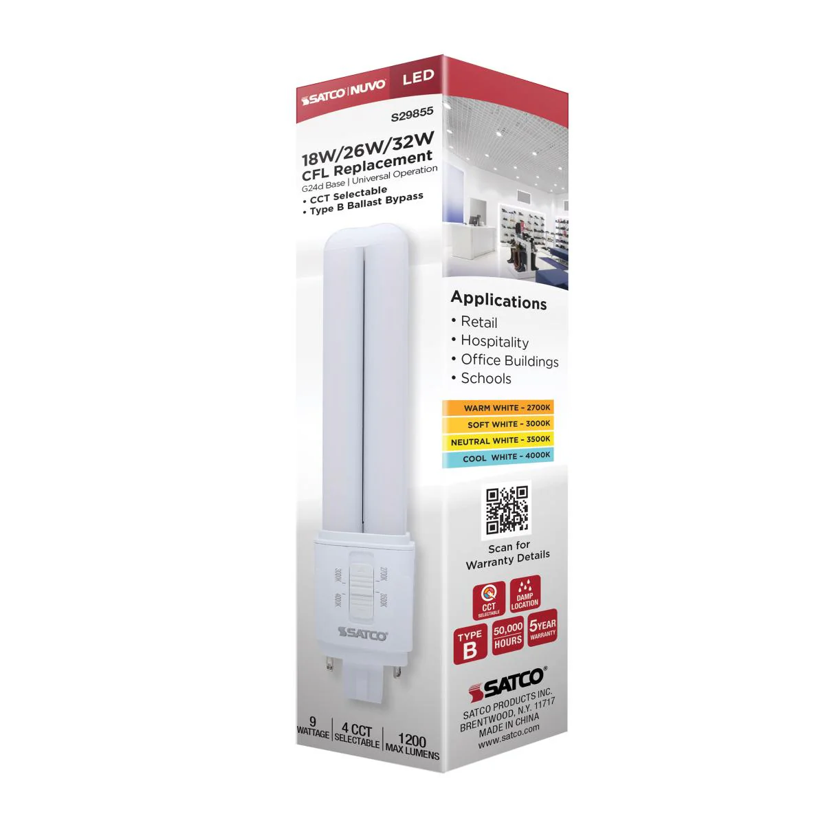 Satco 9w LED PL CCT Selectable G24d Base - Image 5