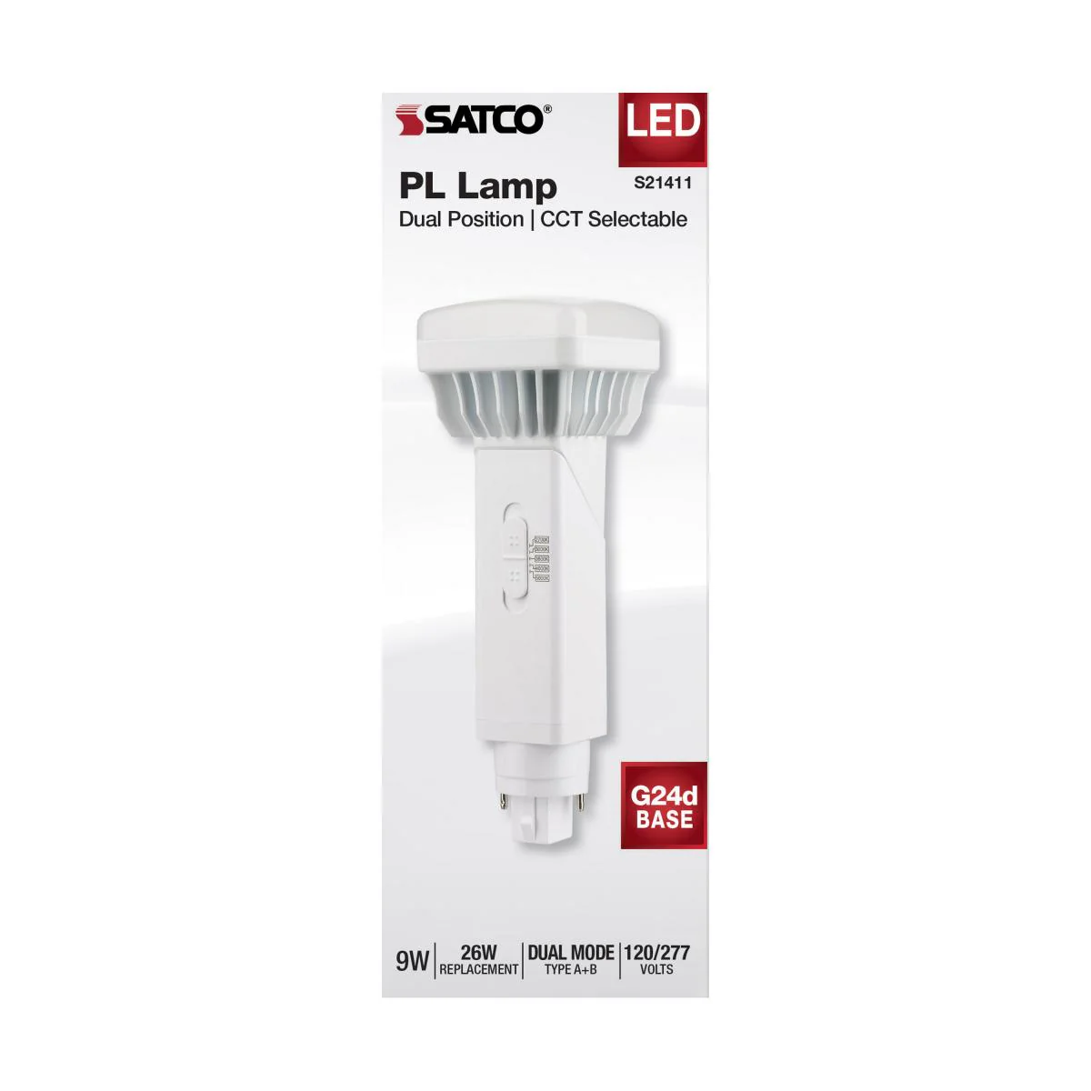 Satco 9w PL 2-Pin LED 1100Lm G24d Base 120-277v CCT Selectable White Finish Bulb - Image 4