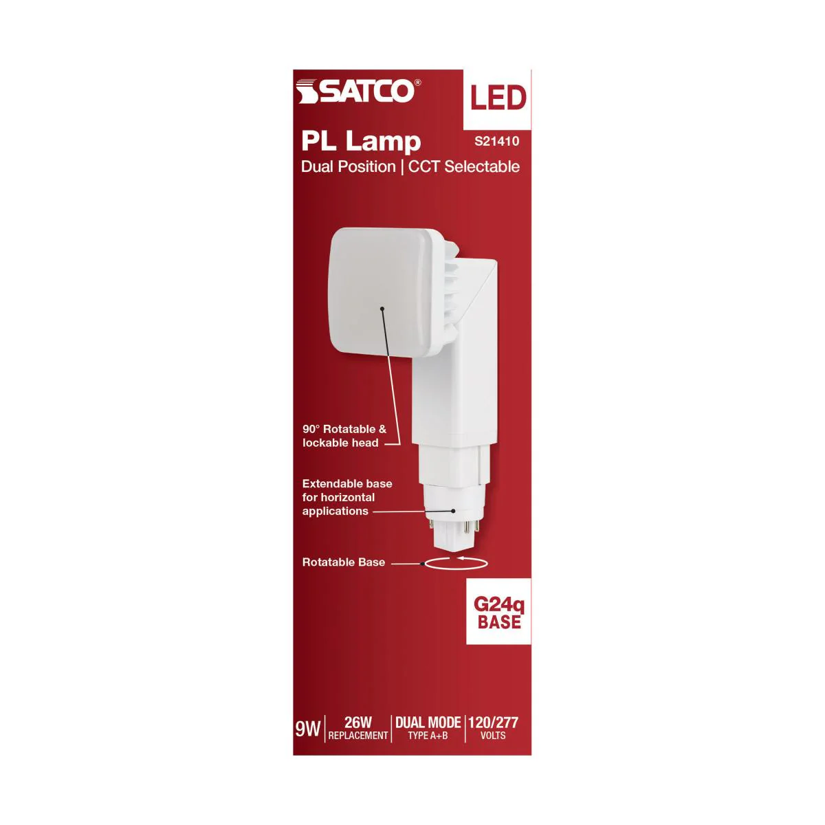 Satco 9w PL 4-Pin LED 1100Lm G24q Base 120-277v CCT Selectable White Finish Bulb - Image 5