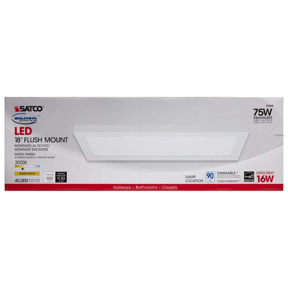 Satco Blink 16W LED 5 x 18 inch Rectangular Ceiling Flush Mount Fixture - Image 7