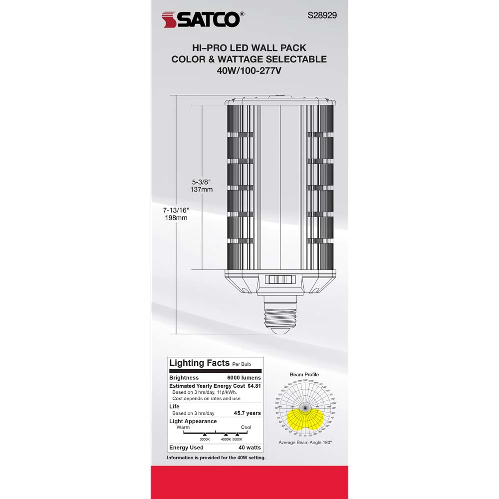 Satco LED Hi-Pro Wall Pack 20/30/40w CCT Selectable Medium Base 100-277V - Image 4