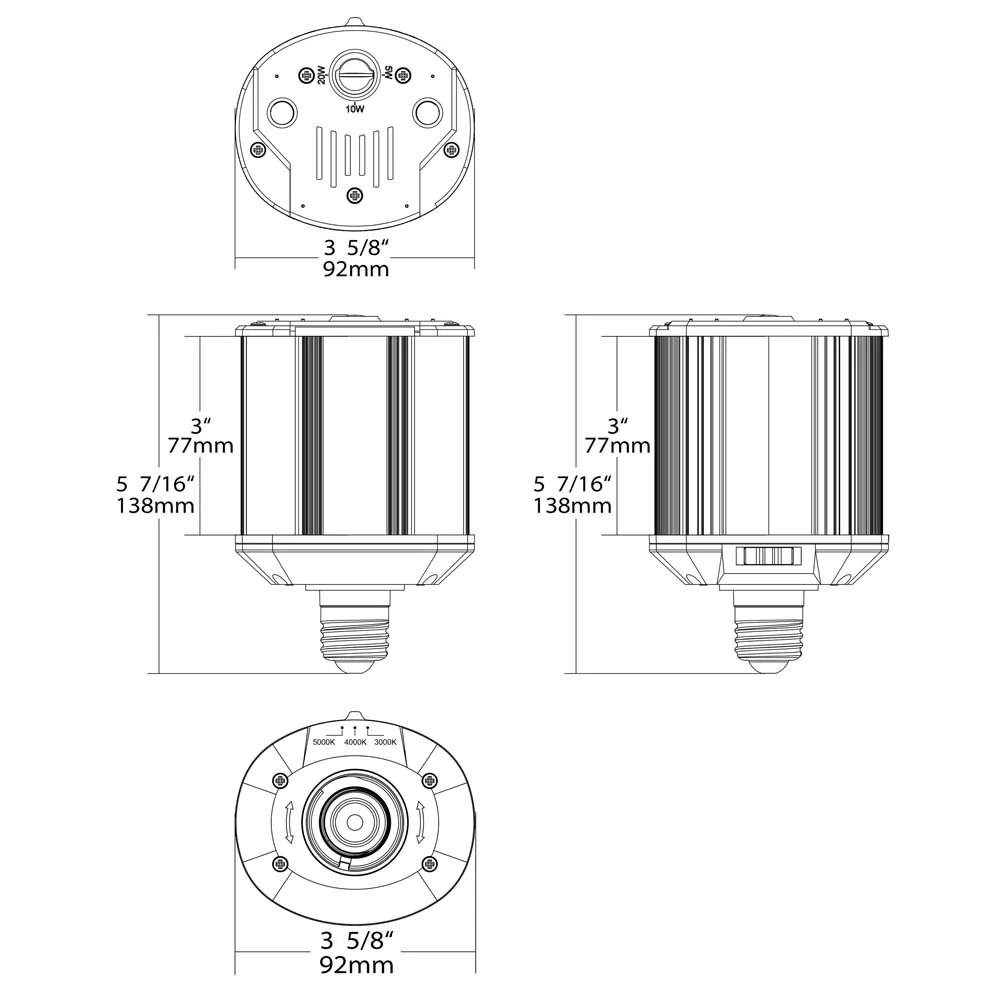 Satco LED Hi-Pro Wall Pack 5/10/20w CCT Selectable Medium Base 100-277V - Image 8