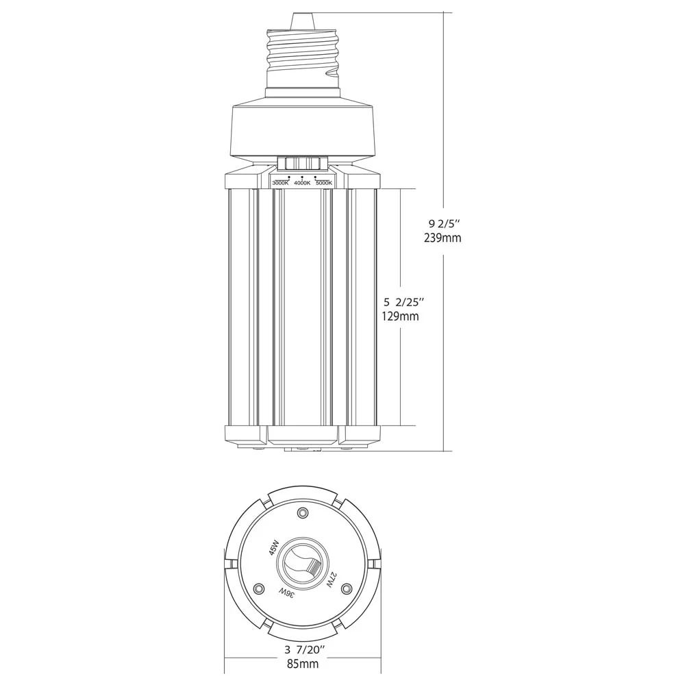 Satco LED HID Replacement 45/36/27 Wattage & CCT Selectable Mogul Base 100-277V - Image 7