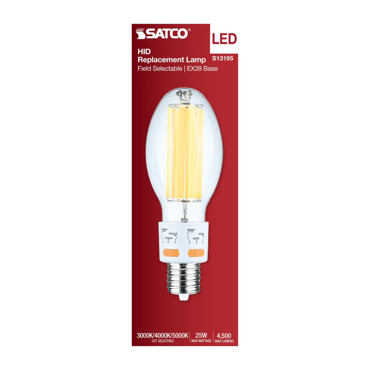 Satco LED HID Replacement ED28 Wattage and CCT Tunable EX39 Base 120-277v Bulb - Image 4