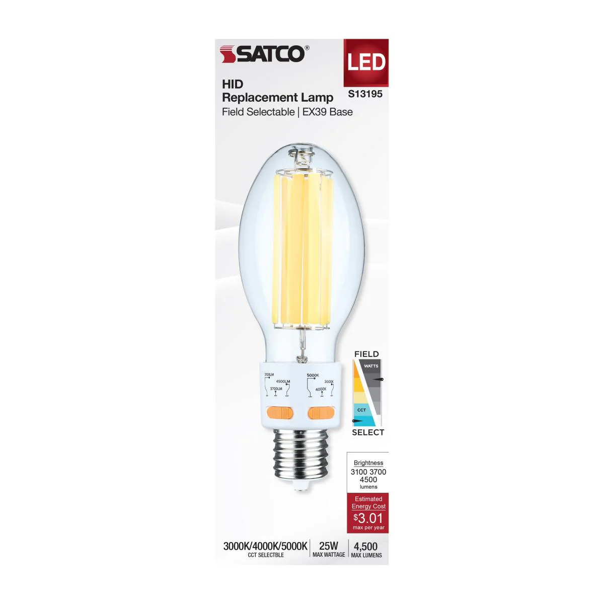 Satco LED HID Replacement ED28 Wattage and CCT Tunable EX39 Base 120-277v Bulb - Image 5
