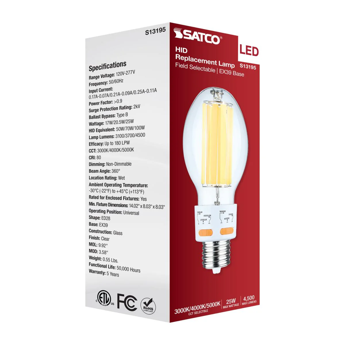Satco LED HID Replacement ED28 Wattage and CCT Tunable EX39 Base 120-277v Bulb - Image 6