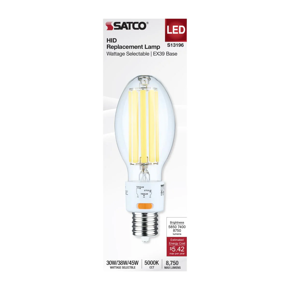Satco LED HID Replacement ED28 Wattage Tunable 5000K EX39 Base 120-277v Bulb - Image 5