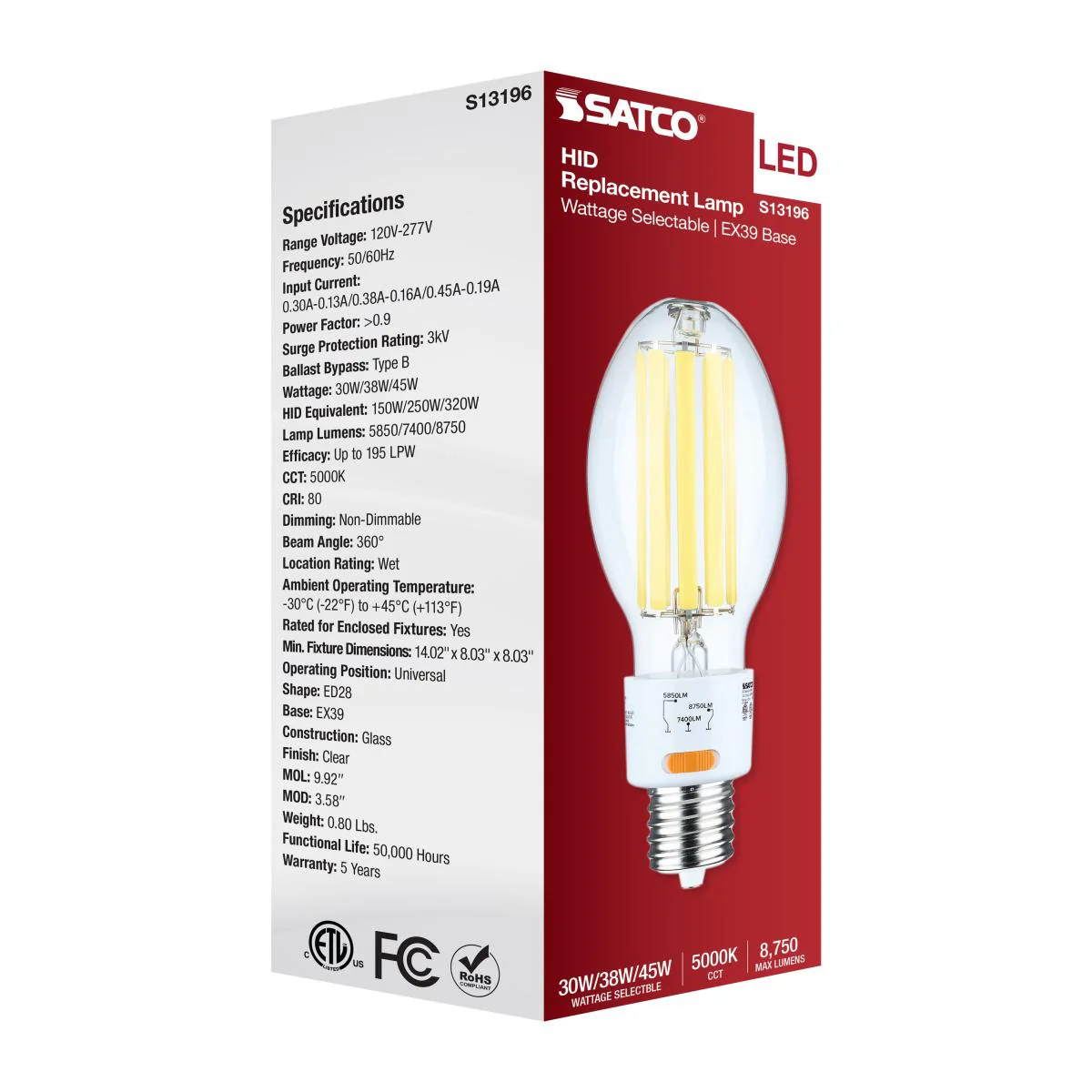Satco LED HID Replacement ED28 Wattage Tunable 5000K EX39 Base 120-277v Bulb - Image 6