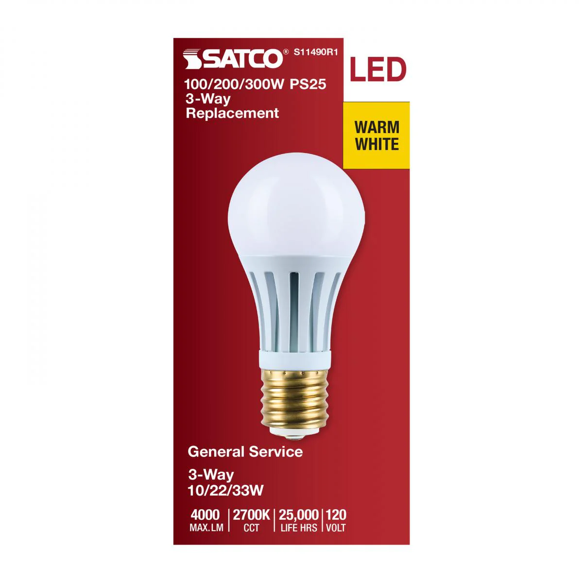 Satco PS25 LED Three-Way Lamp Wattage Tunable 2700K E39d Mogul Base 120v - Image 3