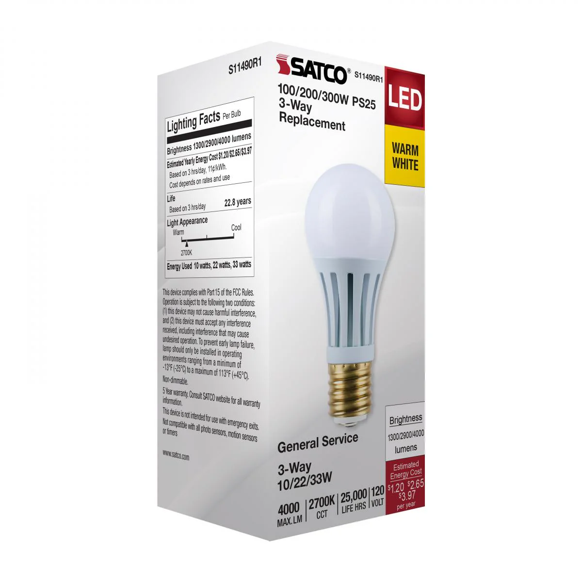 Satco PS25 LED Three-Way Lamp Wattage Tunable 2700K E39d Mogul Base 120v - Image 5
