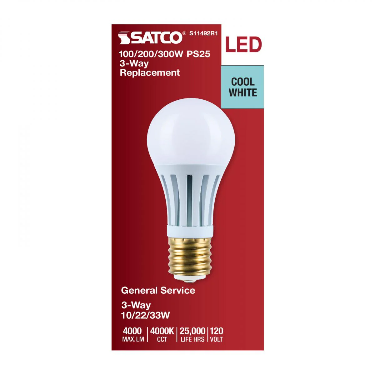 Satco PS25 LED Three-Way Lamp Wattage Tunable 4000K E39d Mogul Base 120v - Image 3