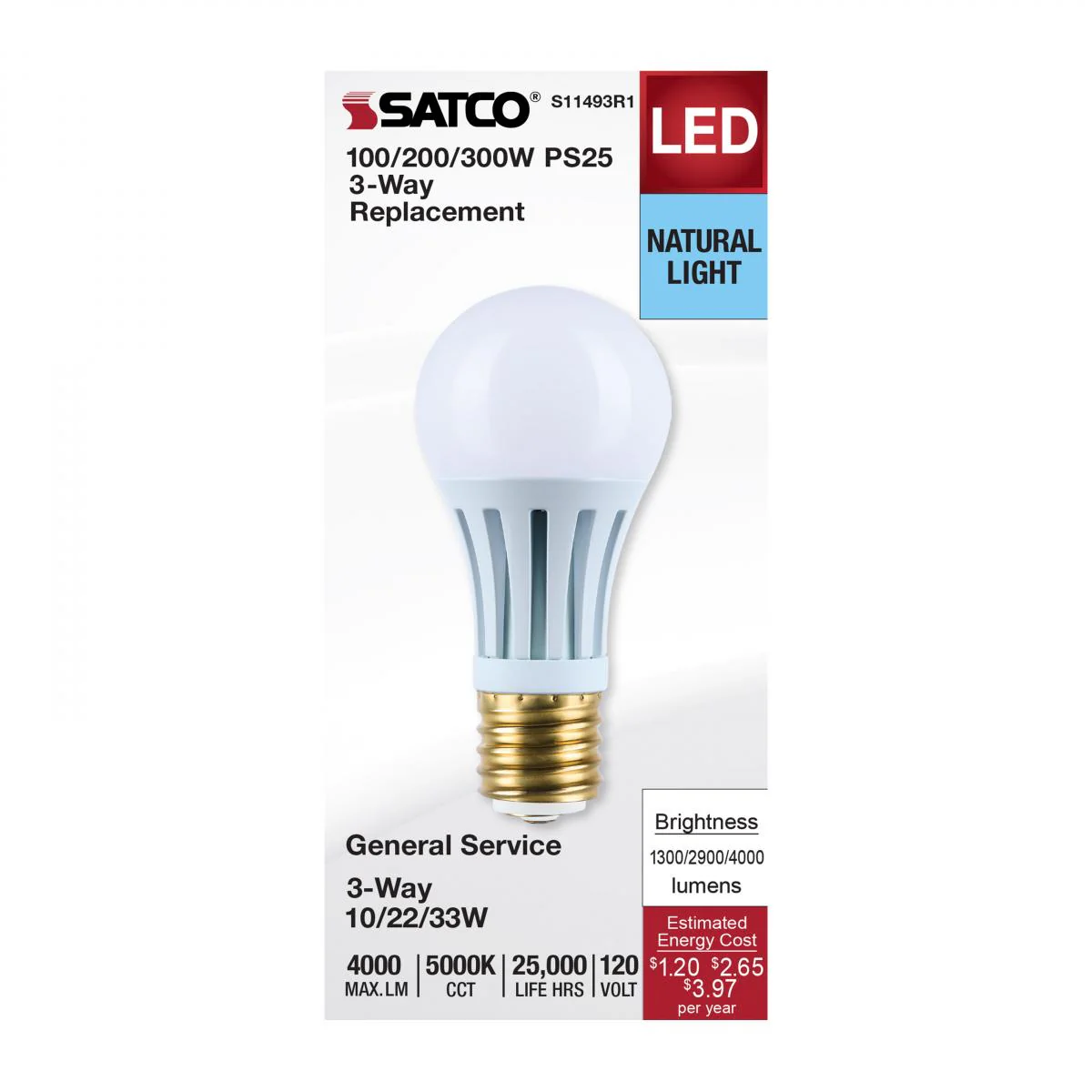 Satco PS25 LED Three-Way Lamp Wattage Tunable 5000K E39d Mogul Base 120v - Image 2