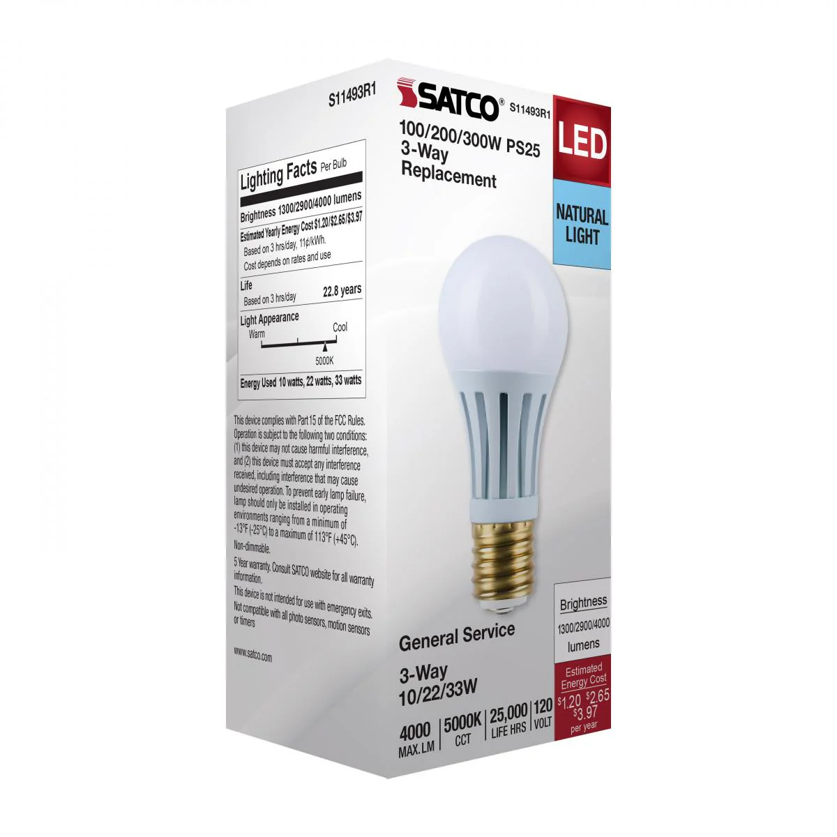 Satco PS25 LED Three-Way Lamp Wattage Tunable 5000K E39d Mogul Base 120v - Image 5