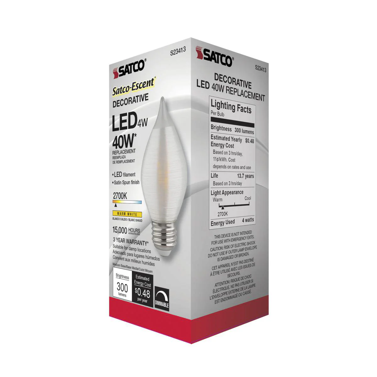 Satco S23413 4w C15 LED Satin Spun Clear 120v Medium Base 300lm 2700k bulb - Image 4