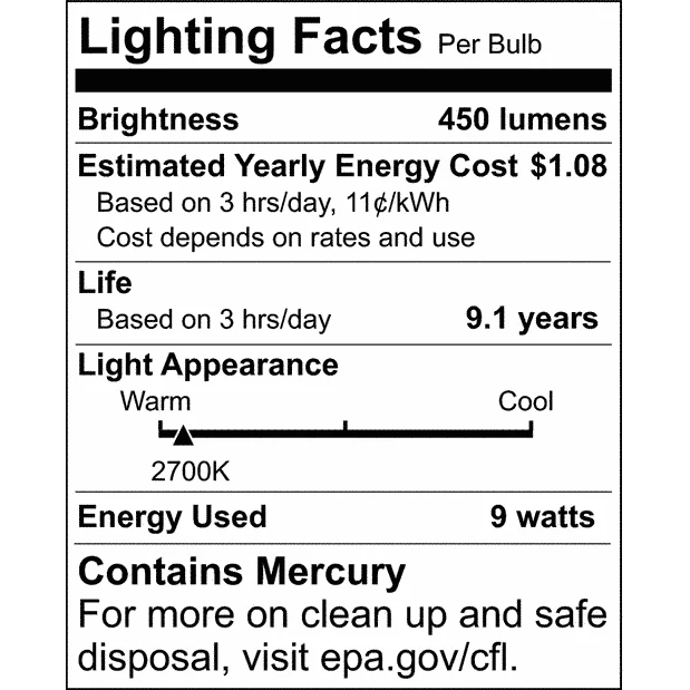 Satco S7284 9W A-Shape Screw-In 2700K fluorescent bulb - Image 2