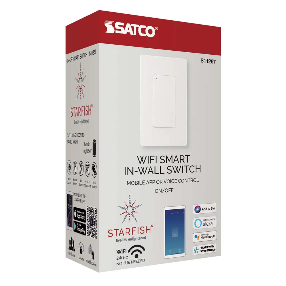 Wi-Fi On-Off Light Switch - White Finish - Satco Starfish Smart Technology - Image 3