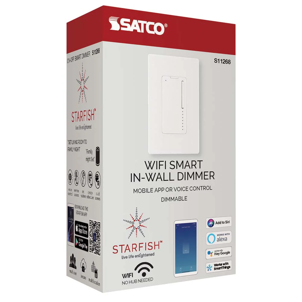 Wi-Fi Dimmer Light Switch - White Finish - Satco Starfish Smart Technology - Image 3