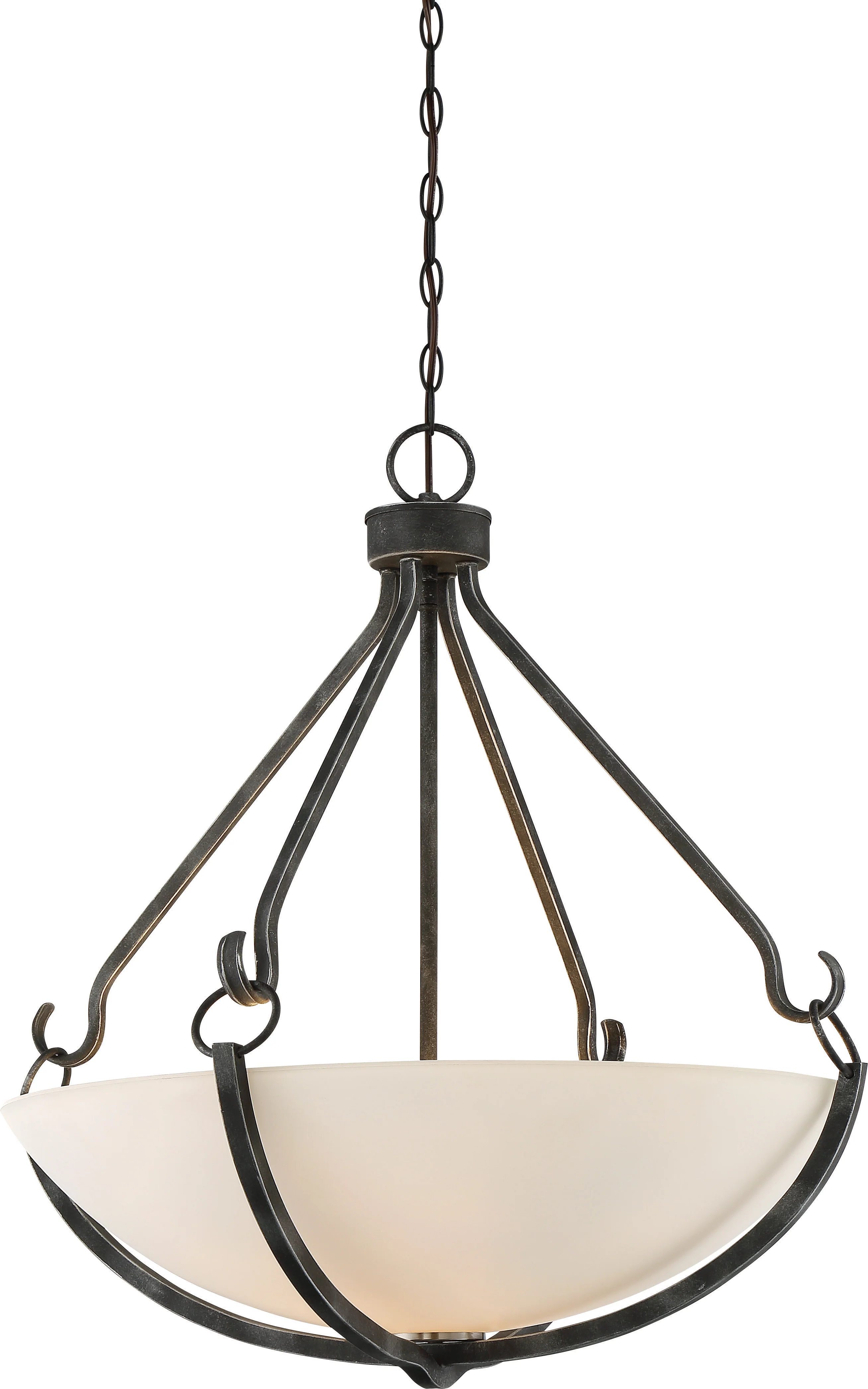 Nuvo Sherwood 4-Light Iron Black Pendant w/ Satin White Glass in Brushed Nickel