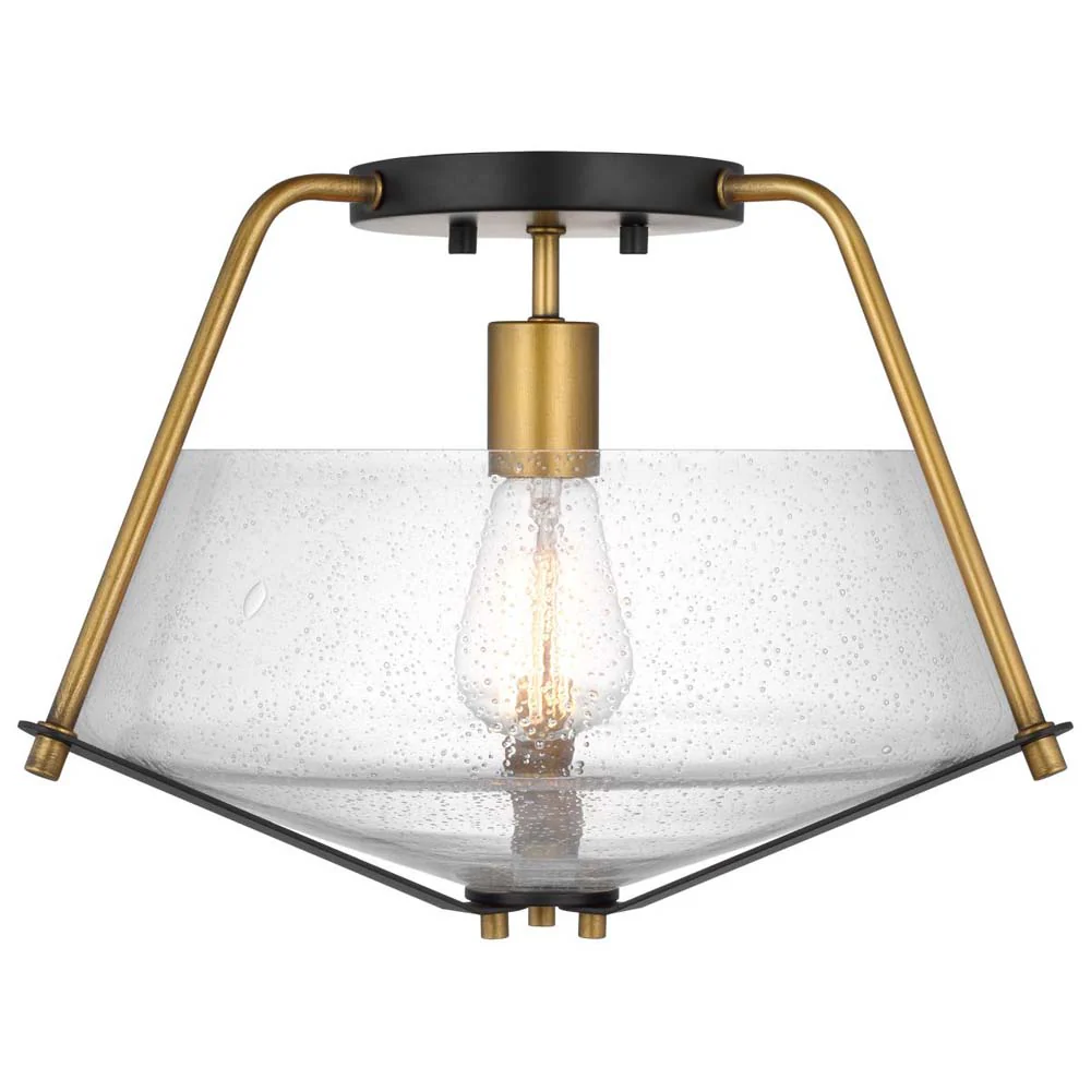 Starlight 60w 1-Light Semi Flush Mount Clear Seeded Glass E26 Base Black Finish - Image 2