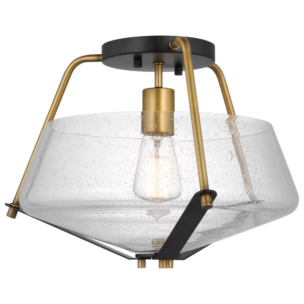 Starlight 60w 1-Light Semi Flush Mount Clear Seeded Glass E26 Base Black Finish - Image 3