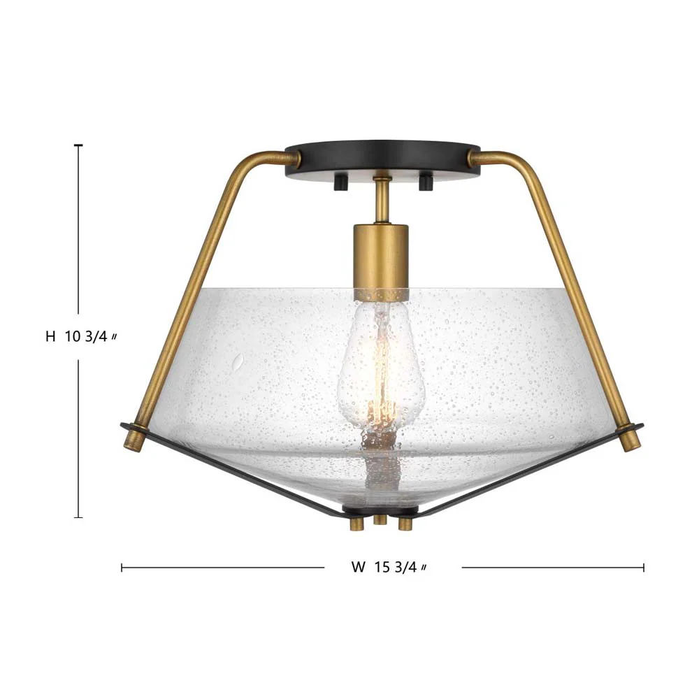 Starlight 60w 1-Light Semi Flush Mount Clear Seeded Glass E26 Base Black Finish - Image 6