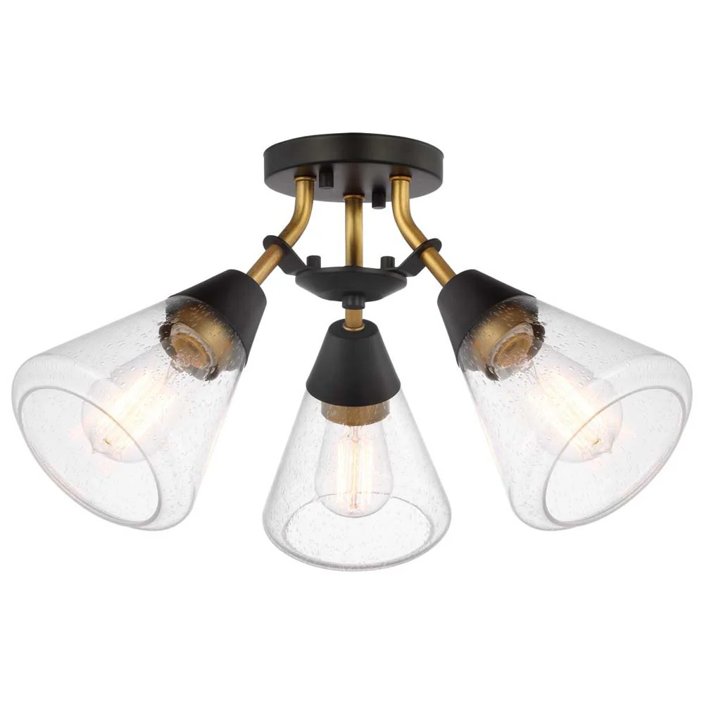 Starlight 60w 3-Light Semi Flush Clear Seeded Glass Mount E26 Base Black Finish - Image 2