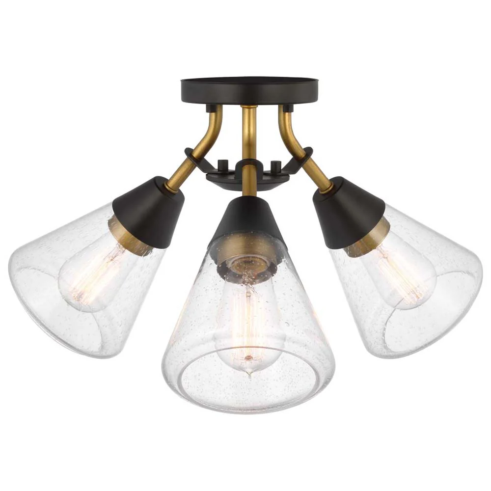 Starlight 60w 3-Light Semi Flush Clear Seeded Glass Mount E26 Base Black Finish - Image 3