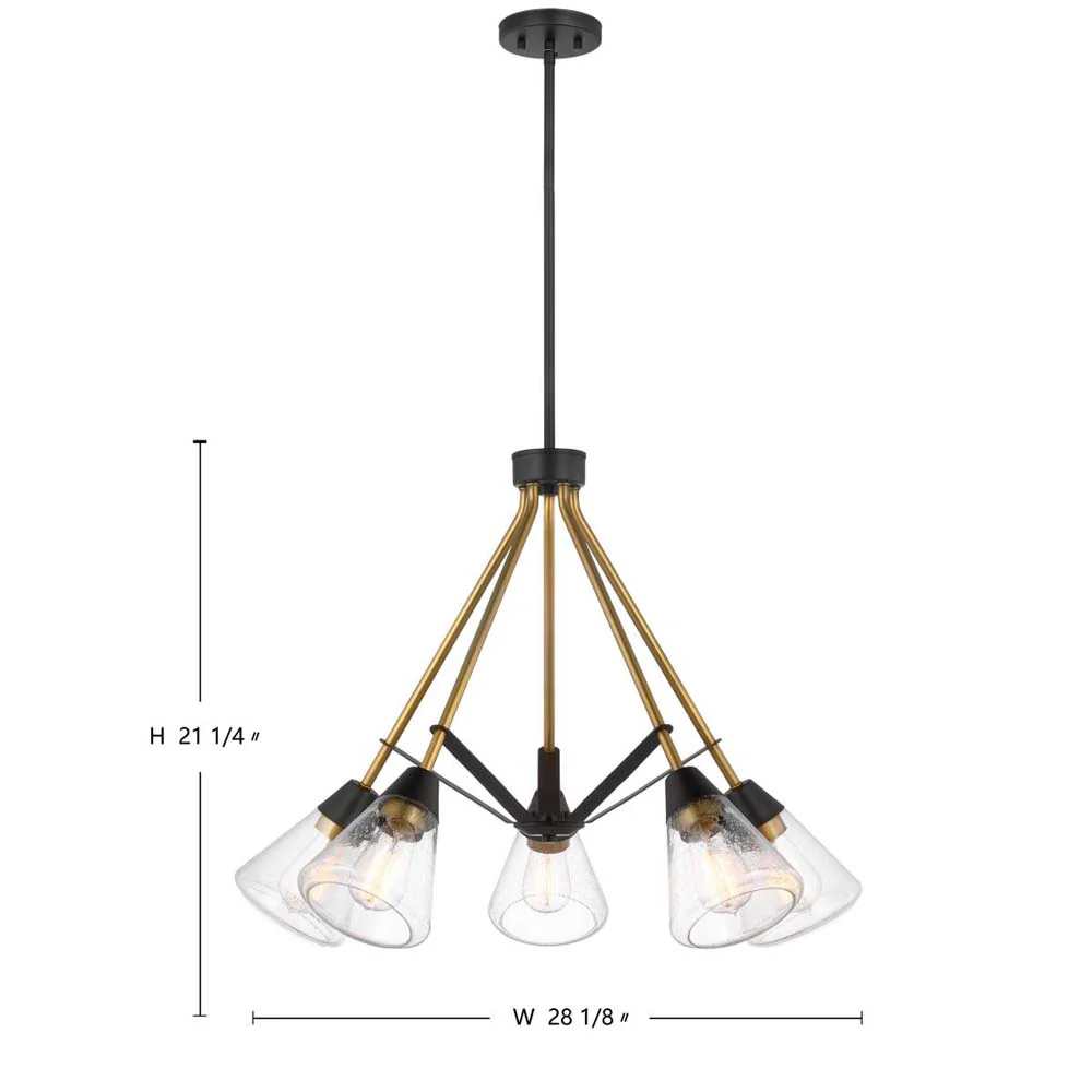 Starlight 60w 5-Light Chandelier Clear Seeded Glass E26 Base Matte Black Finish - Image 6