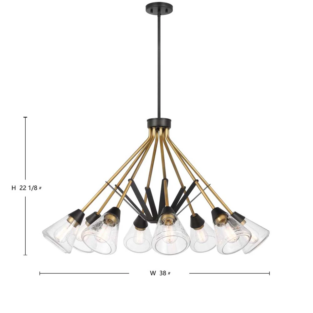 Starlight 60w 8-Light Chandelier Clear Seeded Glass E26 Base Matte Black Finish - Image 6