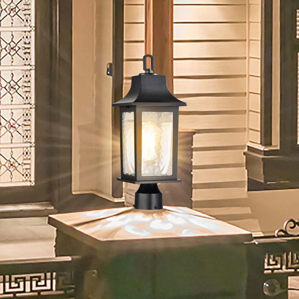 Stillwell Outdoor 17-in Post Light Lantern Matte Black w/ Clear Water Glass - Image 8