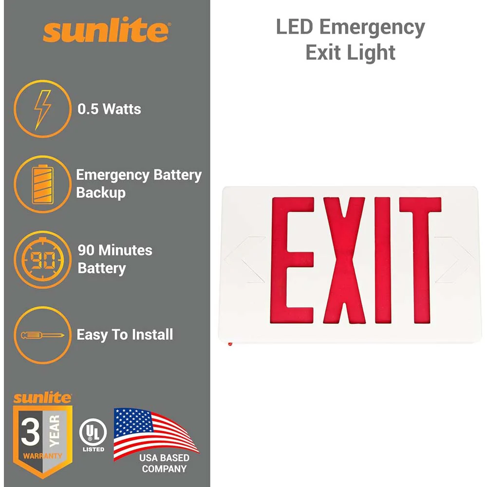 Sunlite 0.25w One or Two Face LED Exit Sign 90-Minute Battery Backup 120-277v - Image 3