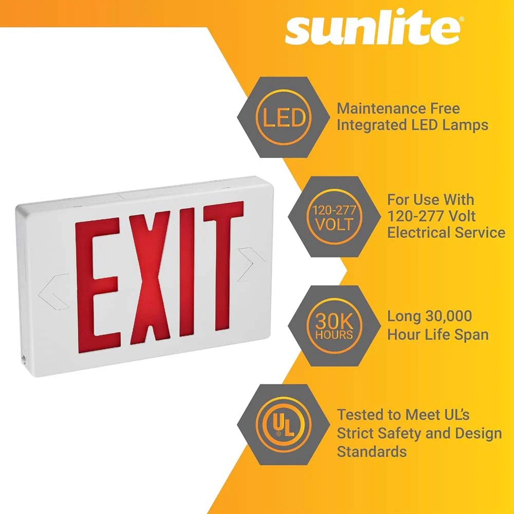 Sunlite 0.25w One or Two Face LED Exit Sign 90-Minute Battery Backup 120-277v - Image 4