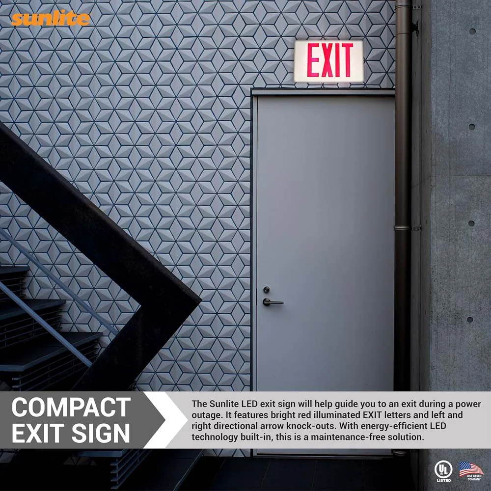 Sunlite 0.25w One or Two Face LED Exit Sign 90-Minute Battery Backup 120-277v - Image 5