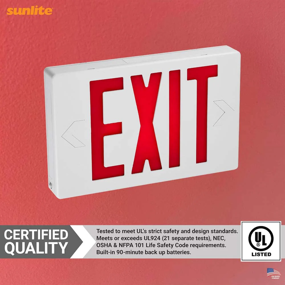 Sunlite 0.25w One or Two Face LED Exit Sign 90-Minute Battery Backup 120-277v - Image 6