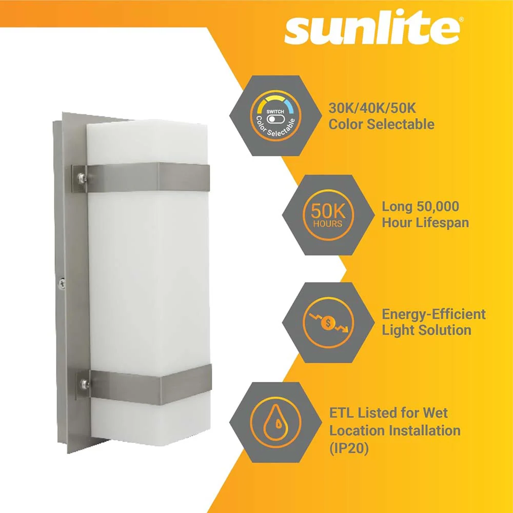 Sunlite 10-In 12w LED Wall Sconce CCT Selectable Dimmable 120v - 120w equiv - Image 3