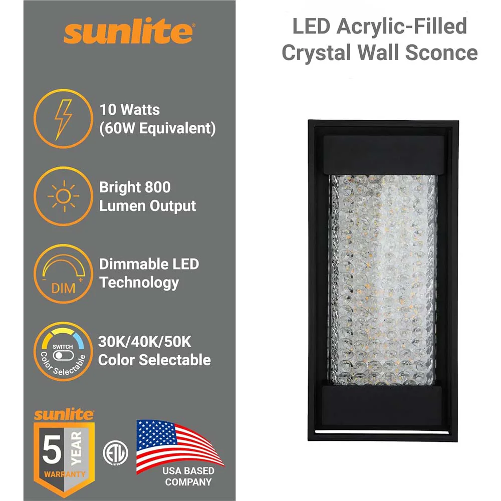 Sunlite 10w LED Acrylic Crystals Wall Sconce Fixture CCT Selectable - 60W equiv - Image 3